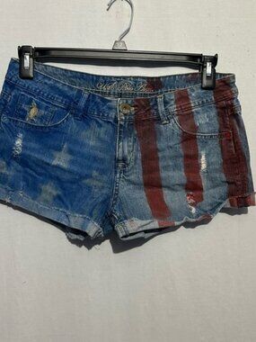 U.S. Polo Assn American Flag Denim Shorts Size 12 Distressed